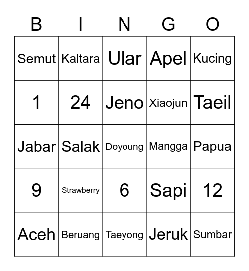 Punya Hiichan Bingo Card