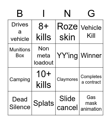 Warzone Solo's Bingo Card