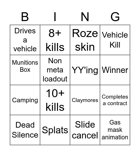 Warzone Solo's Bingo Card