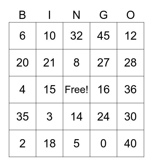 Bingo - 3 ano online Bingo Card