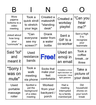 Remote Work BINGO Card