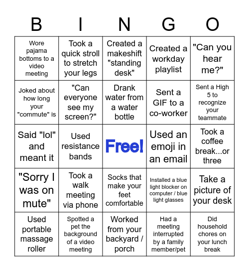 Remote Work BINGO Card