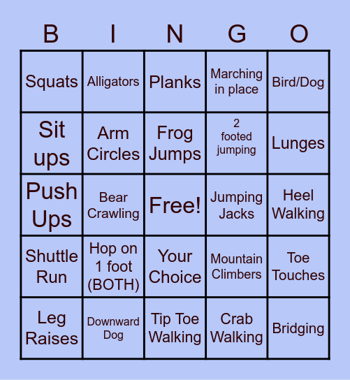 Motor Bingo Card