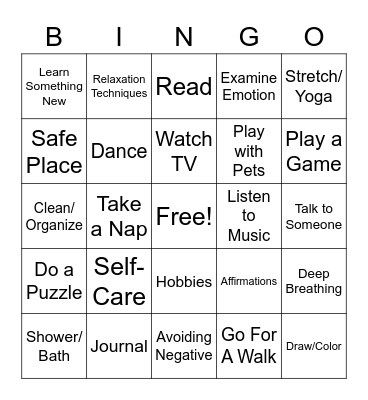 Coping Skills Bingo :) Bingo Card