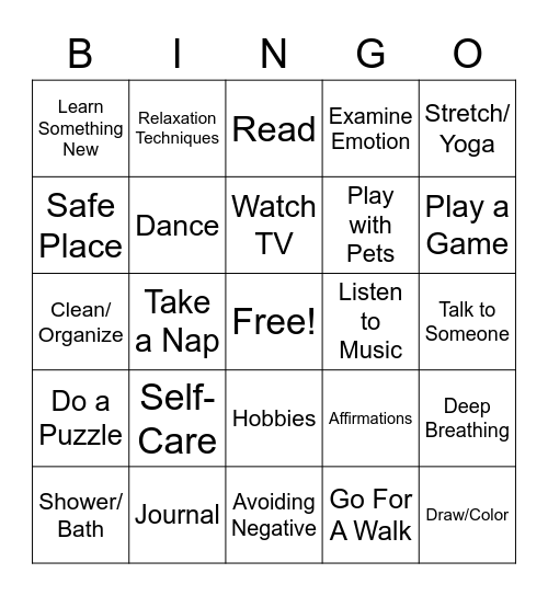 Coping Skills Bingo :) Bingo Card