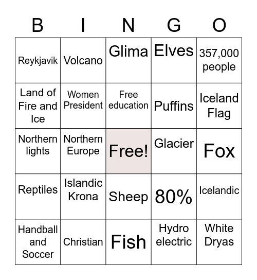 Iceland Bingo Card