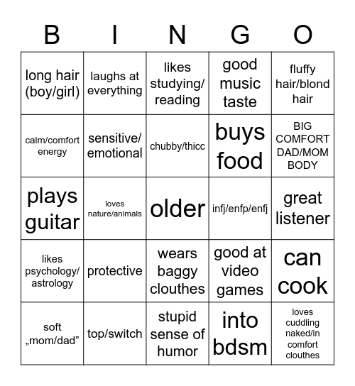 my dream wife/husband bingo Card