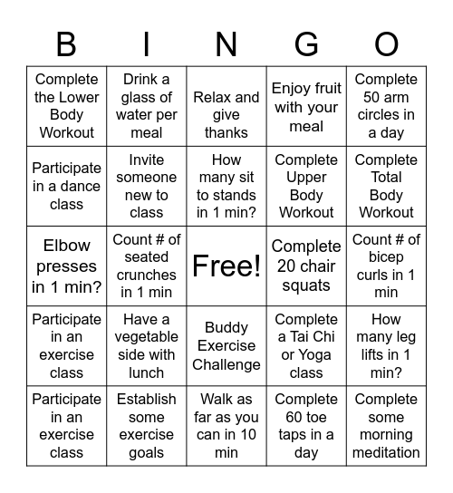 Strength Training B-I-N-G-O Bingo Card