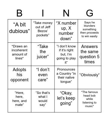 Hikaru Bingo Card
