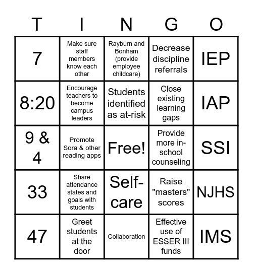 Truman 21-22 Bingo Card