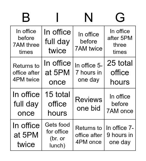 Week of 8/2 Bingo Card