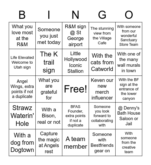 Brand Experience & Merch Selfie BF Tour Bingo Card