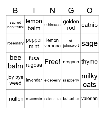 Botanical Bingo Card