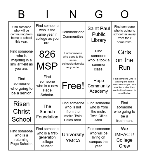 SERVICE TO CHILDREN TABLING FAIR BINGO Card