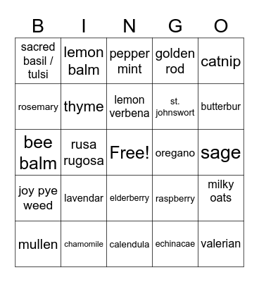 Botanical Bingo Card