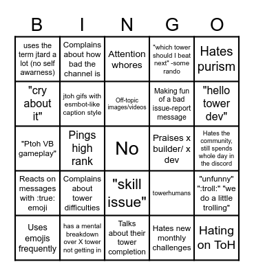 JTOH-DISCUSSION BINGO CARD Bingo Card
