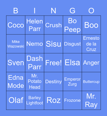 Disney-Pixar Bingo Card