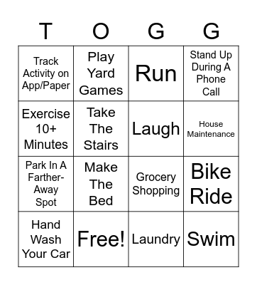 Gilbert Wellness: Activity BINGO Card