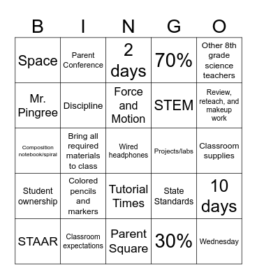 Syllabus Bingo Card