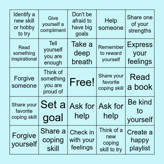 Self-Compassion Bingo Card