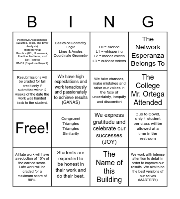 Syllabus/Procedures Loteria (Bingo) Bingo Card