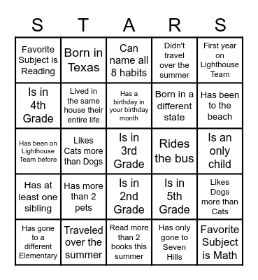 Student Lighthouse Team Bingo Card