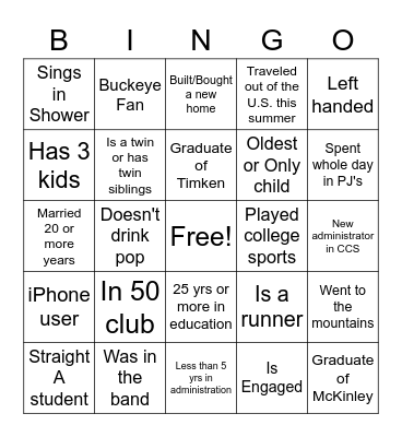 HUMAN BINGO Card