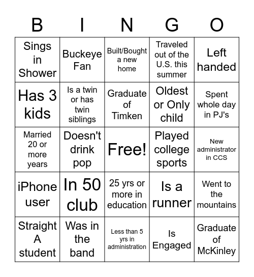 HUMAN BINGO Card