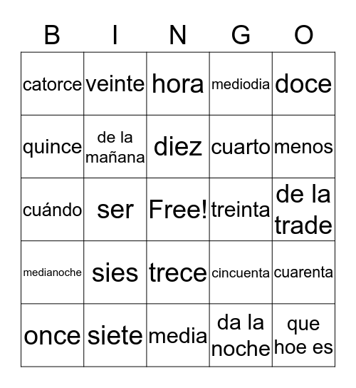 Spanish Bingo Card