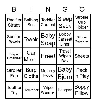 Baby Shower Bingo Card