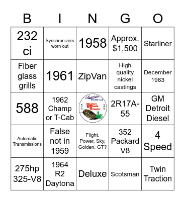 Studebaker Expert Bingo Card