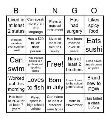 Get to Know You Back Bingo Card