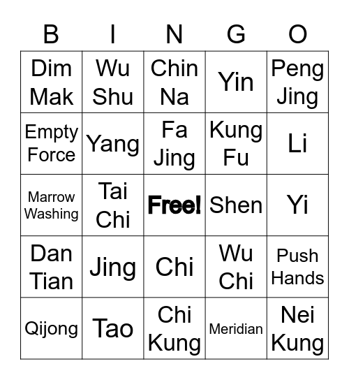 Tai Chi Bingo! Bingo Card