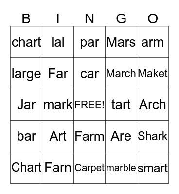 ar words Bingo Card