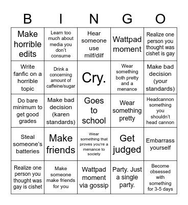 Back to school bingo for my concerning gay friends Bingo Card
