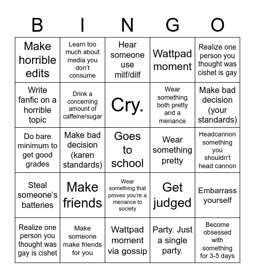 Back to school bingo for my concerning gay friends Bingo Card