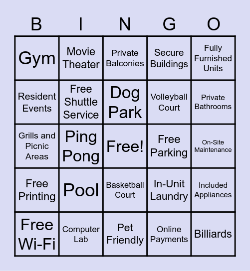 Welcome to The Reserve at Saluki Pointe Bingo Card