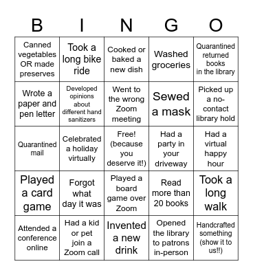 2020 / 2021 BINGO Card