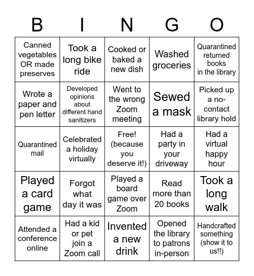 2020 / 2021 BINGO Card