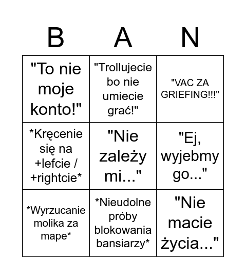 Bansowe Bingo Card