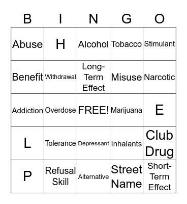 Drugs Bingo Card