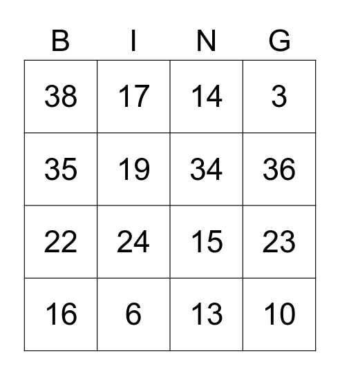 Number Bingo 1-46 Bingo Card