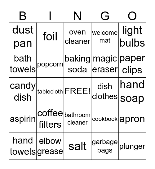 Becky's Bridal Bingo Card