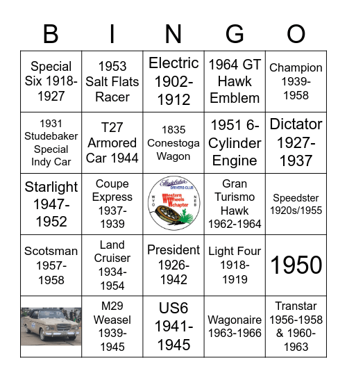 Studebaker All-Play Bingo Card