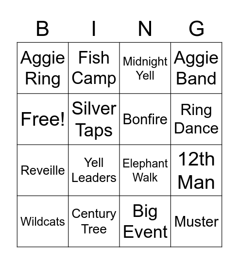 Traditions Bingo Card