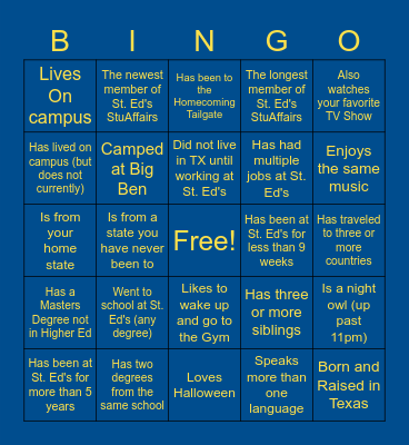 Student Affairs Bingo Card