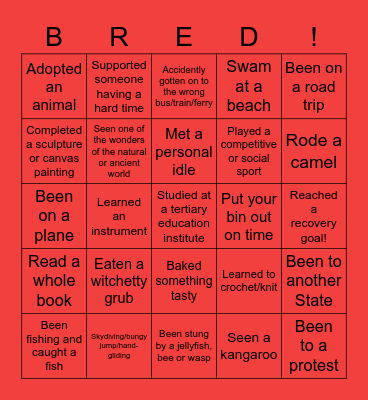 'I have done that thing' Bingo! Bingo Card
