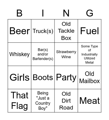 Country Music Station Bingo Card