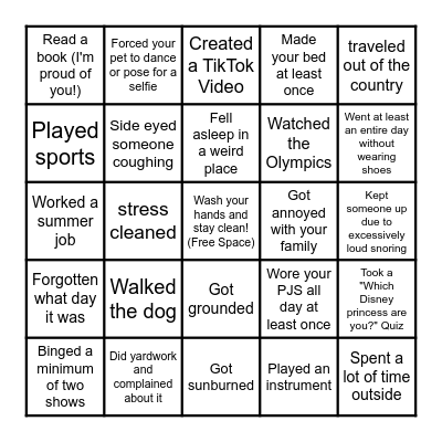 Mr. Lyon's Summer Bingo Card