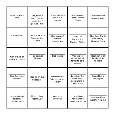 MSA Ice Breaker Scavenger Hunt Bingo Card